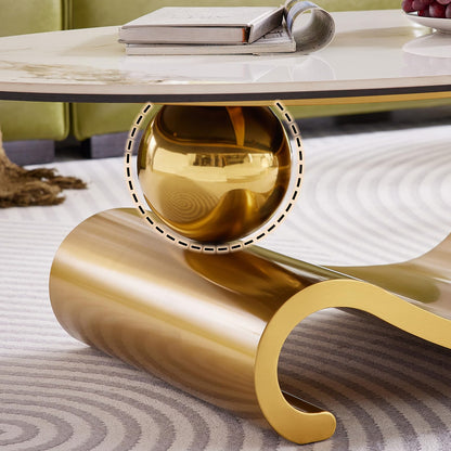 Modern Oval Faux Marble Coffee Table Faux Marble Coffee Table - Gold Metal Base