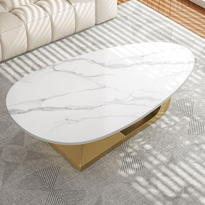 Modern Oval Faux Marble Coffee Table Faux Marble Coffee Table - Gold Metal Base