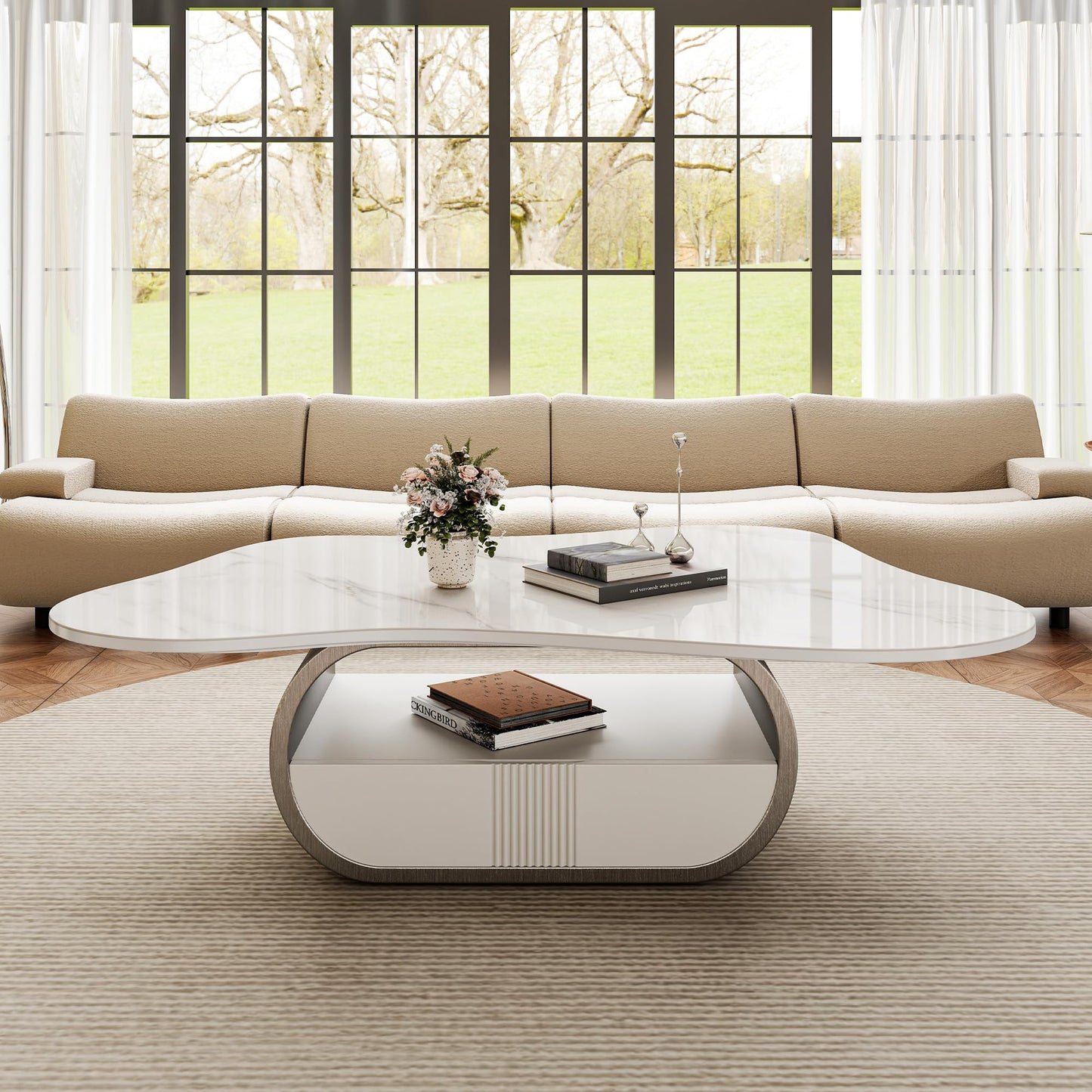 Modern Oval Faux Marble Coffee Table Faux Marble Coffee Table - Gold Metal Base