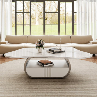 Modern Oval Faux Marble Coffee Table Faux Marble Coffee Table - Gold Metal Base