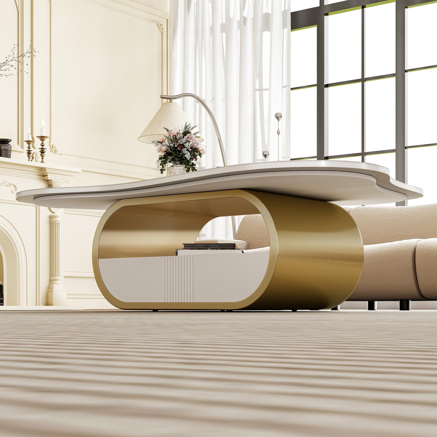 Modern Oval Faux Marble Coffee Table Faux Marble Coffee Table - Gold Metal Base