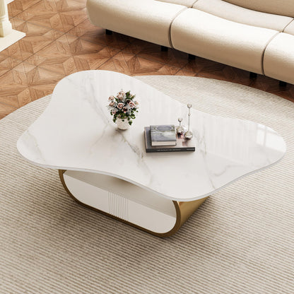 Modern Oval Faux Marble Coffee Table Faux Marble Coffee Table - Gold Metal Base
