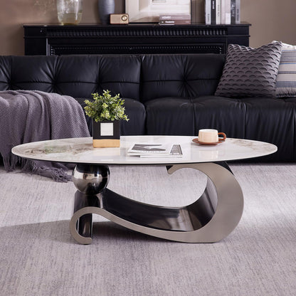 Modern Oval Faux Marble Coffee Table Faux Marble Coffee Table - Gold Metal Base