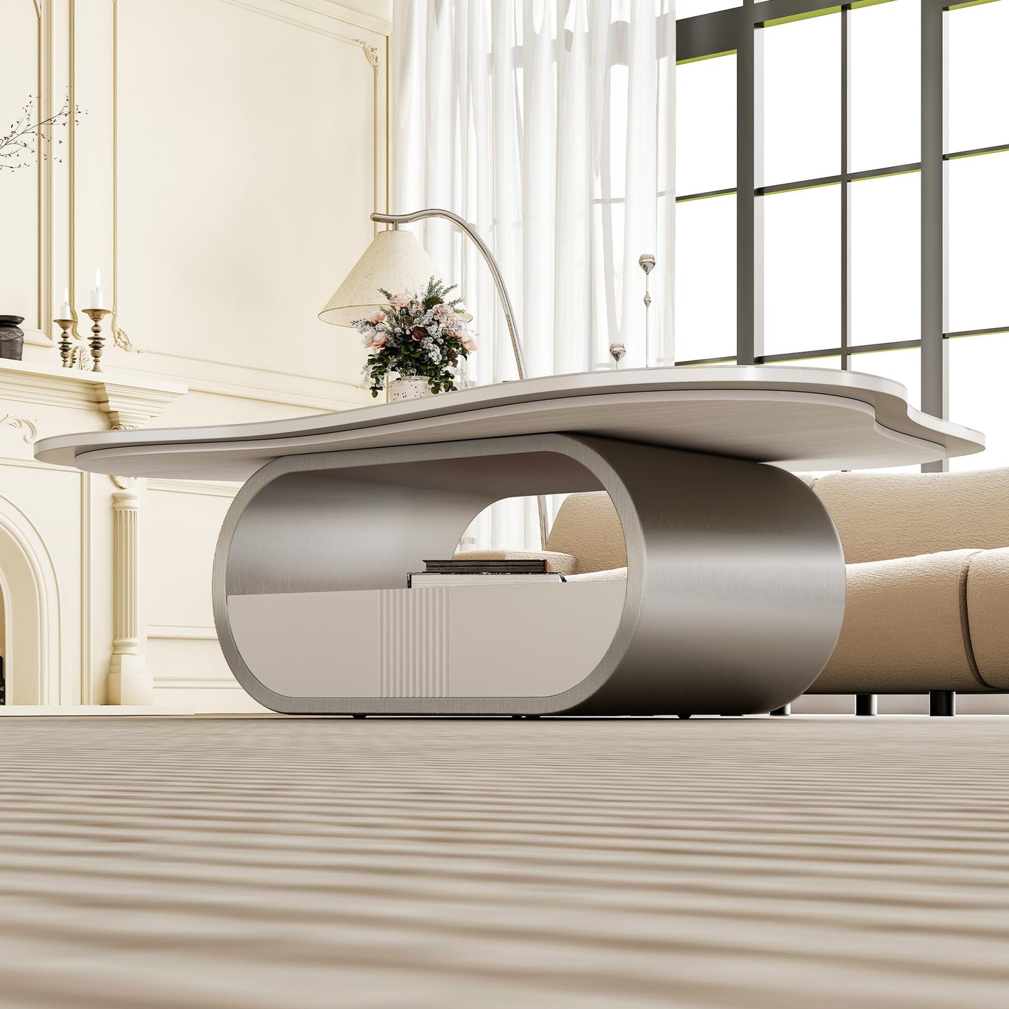 Modern Oval Faux Marble Coffee Table Faux Marble Coffee Table - Gold Metal Base