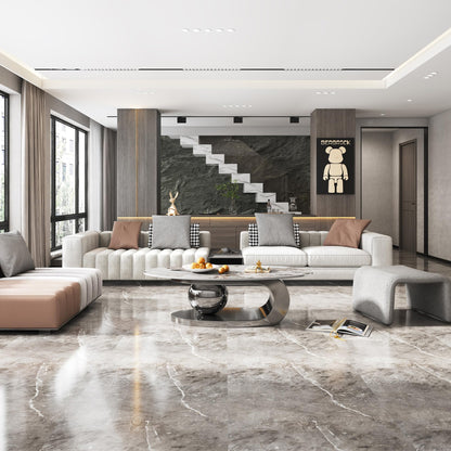 Modern Oval Faux Marble Coffee Table Faux Marble Coffee Table - Gold Metal Base