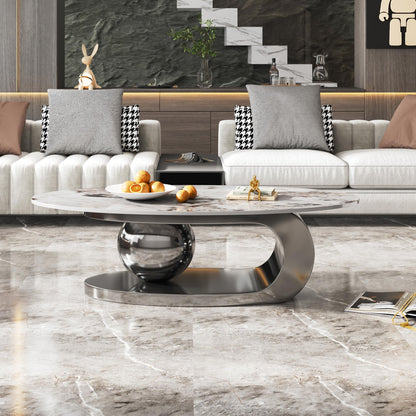 Modern Oval Faux Marble Coffee Table Faux Marble Coffee Table - Gold Metal Base