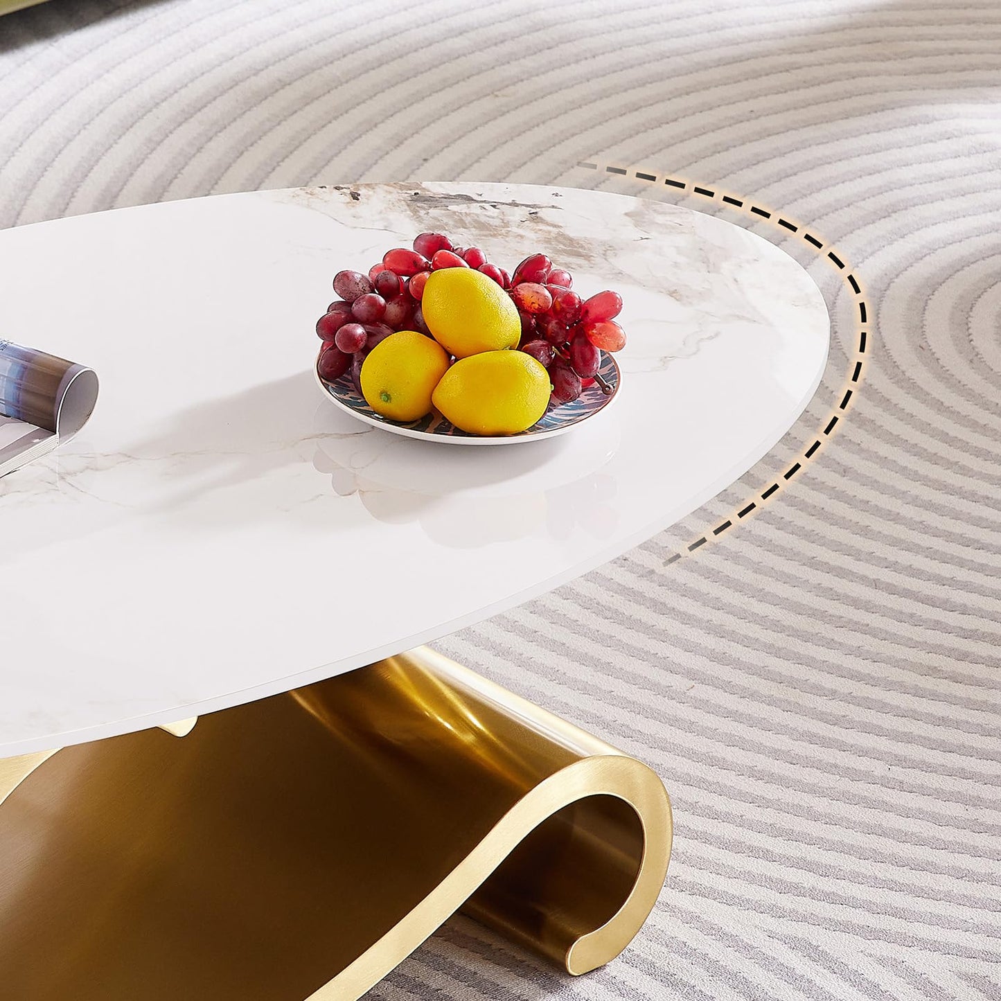 Modern Oval Faux Marble Coffee Table Faux Marble Coffee Table - Gold Metal Base