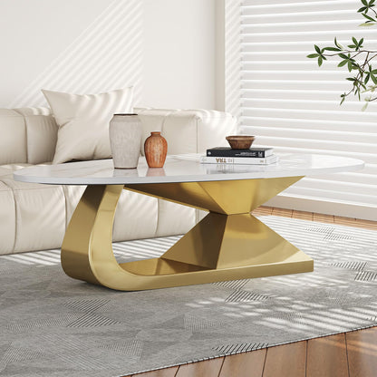 Modern Oval Faux Marble Coffee Table Faux Marble Coffee Table - Gold Metal Base