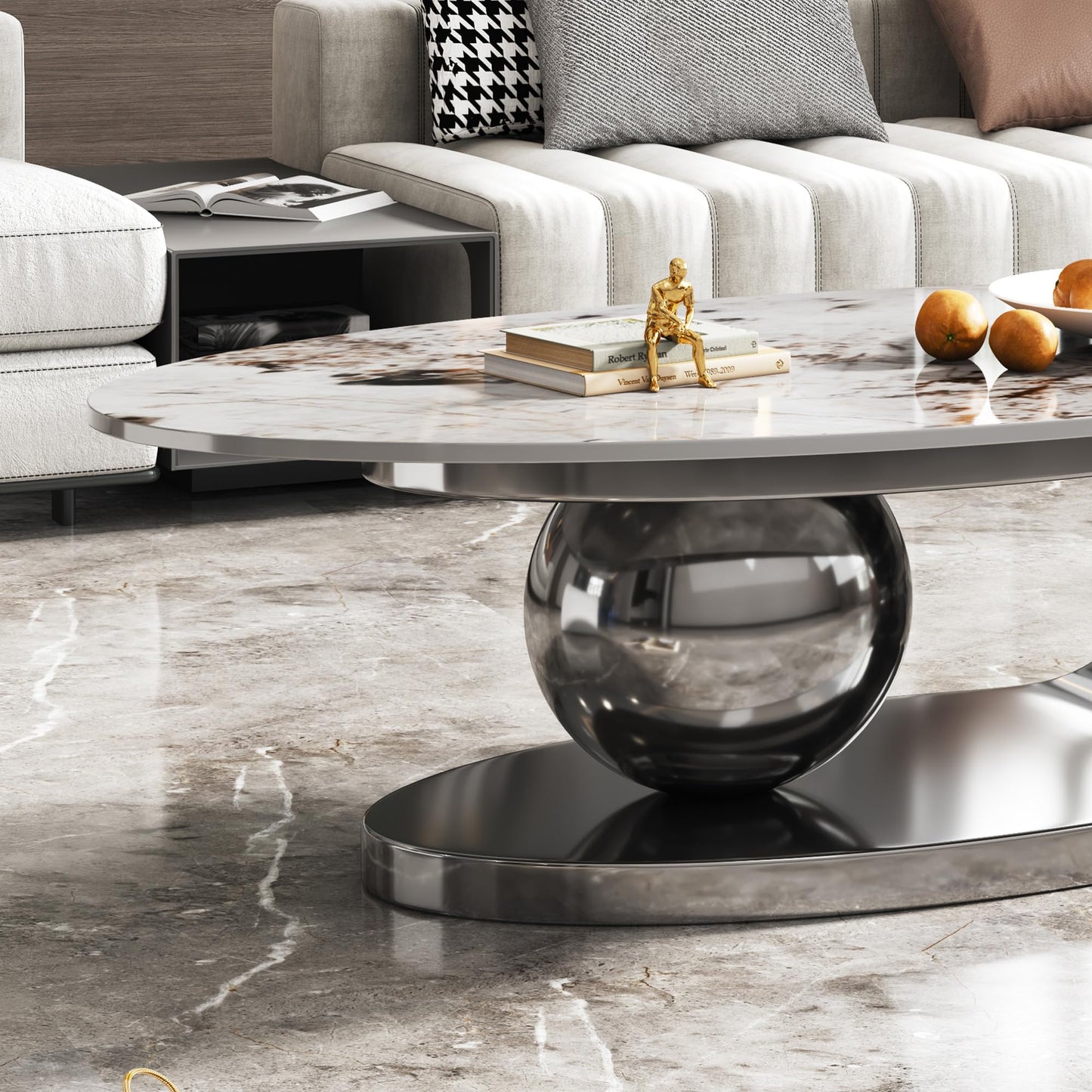 Modern Oval Faux Marble Coffee Table Faux Marble Coffee Table - Gold Metal Base
