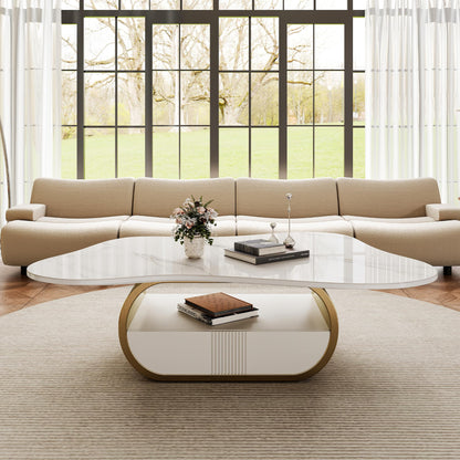 Modern Oval Faux Marble Coffee Table Faux Marble Coffee Table - Gold Metal Base