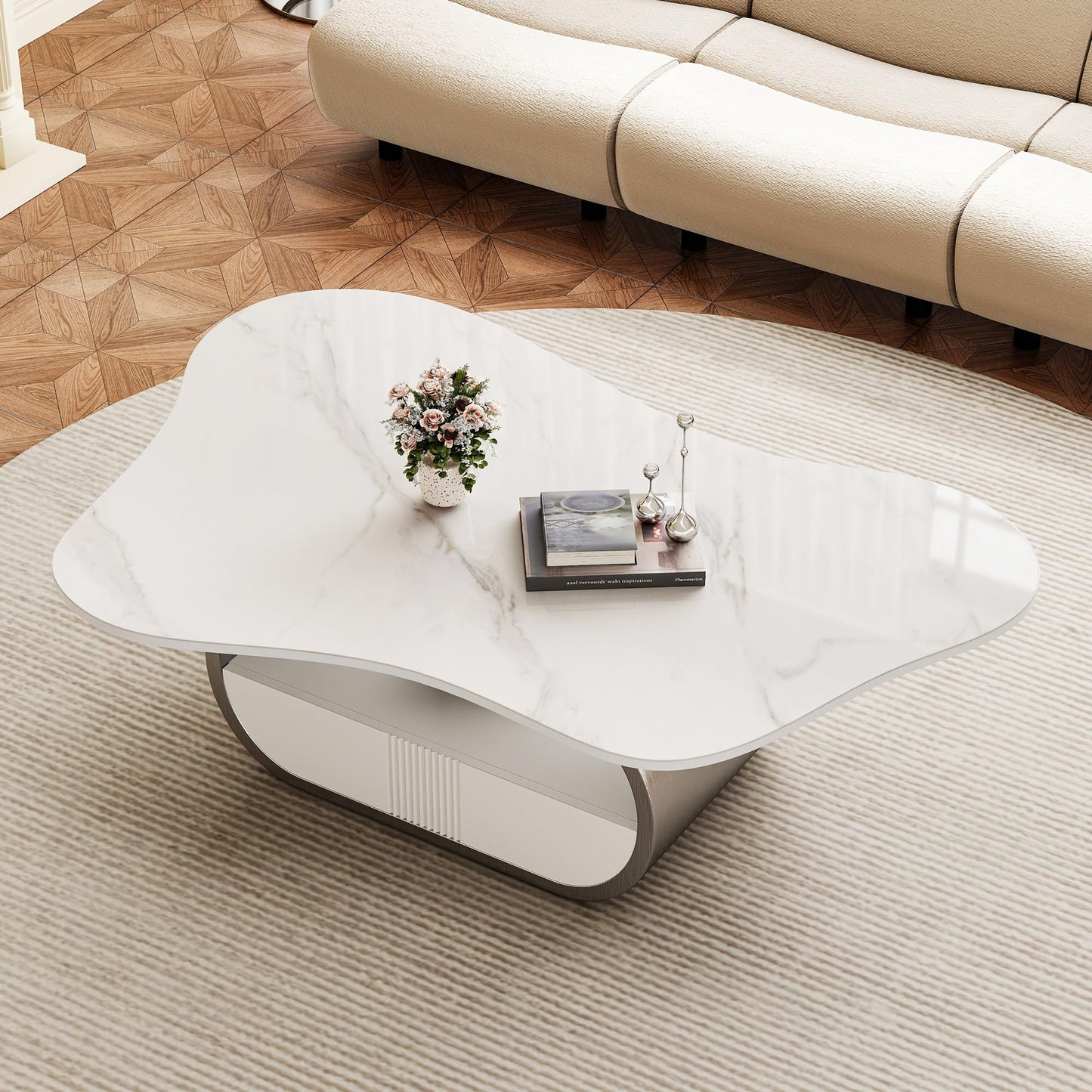 Modern Oval Faux Marble Coffee Table Faux Marble Coffee Table - Gold Metal Base