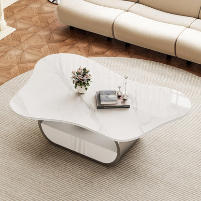 Modern Oval Faux Marble Coffee Table Faux Marble Coffee Table - Gold Metal Base