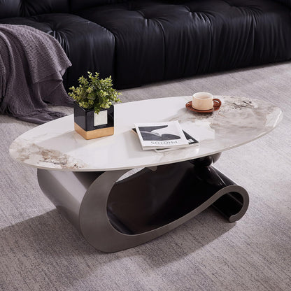 Modern Oval Faux Marble Coffee Table Faux Marble Coffee Table - Gold Metal Base