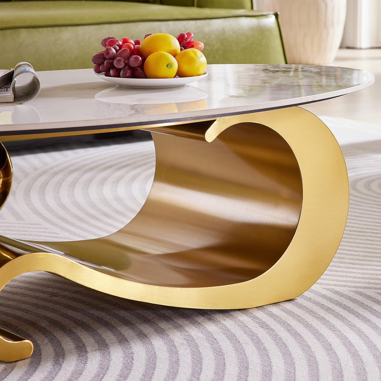 Modern Oval Faux Marble Coffee Table Faux Marble Coffee Table - Gold Metal Base