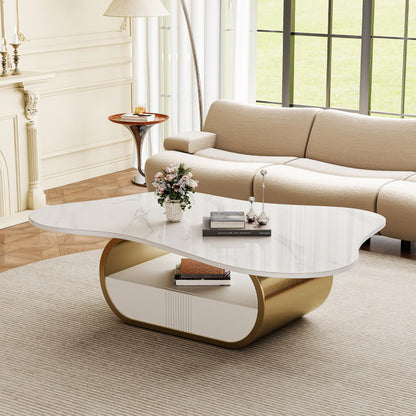 Modern Oval Faux Marble Coffee Table Faux Marble Coffee Table - Gold Metal Base
