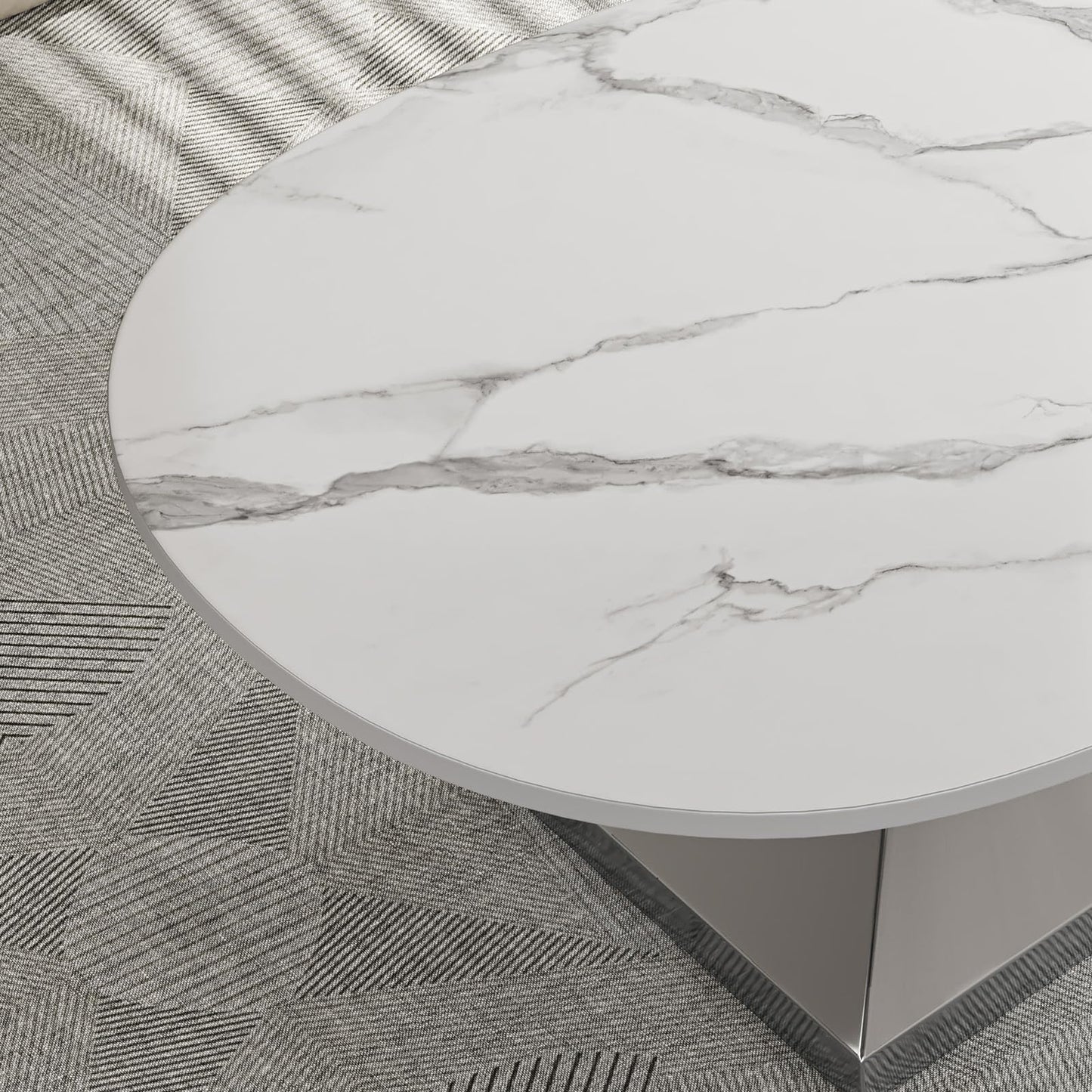 Modern Oval Faux Marble Coffee Table Faux Marble Coffee Table - Gold Metal Base