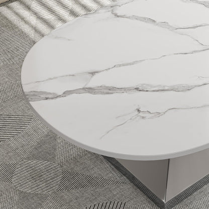 Modern Oval Faux Marble Coffee Table Faux Marble Coffee Table - Gold Metal Base