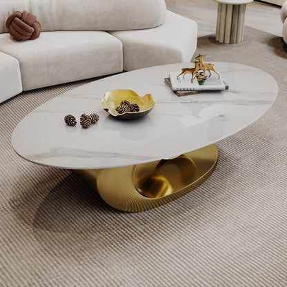 Modern Oval Faux Marble Coffee Table Faux Marble Coffee Table - Gold Metal Base