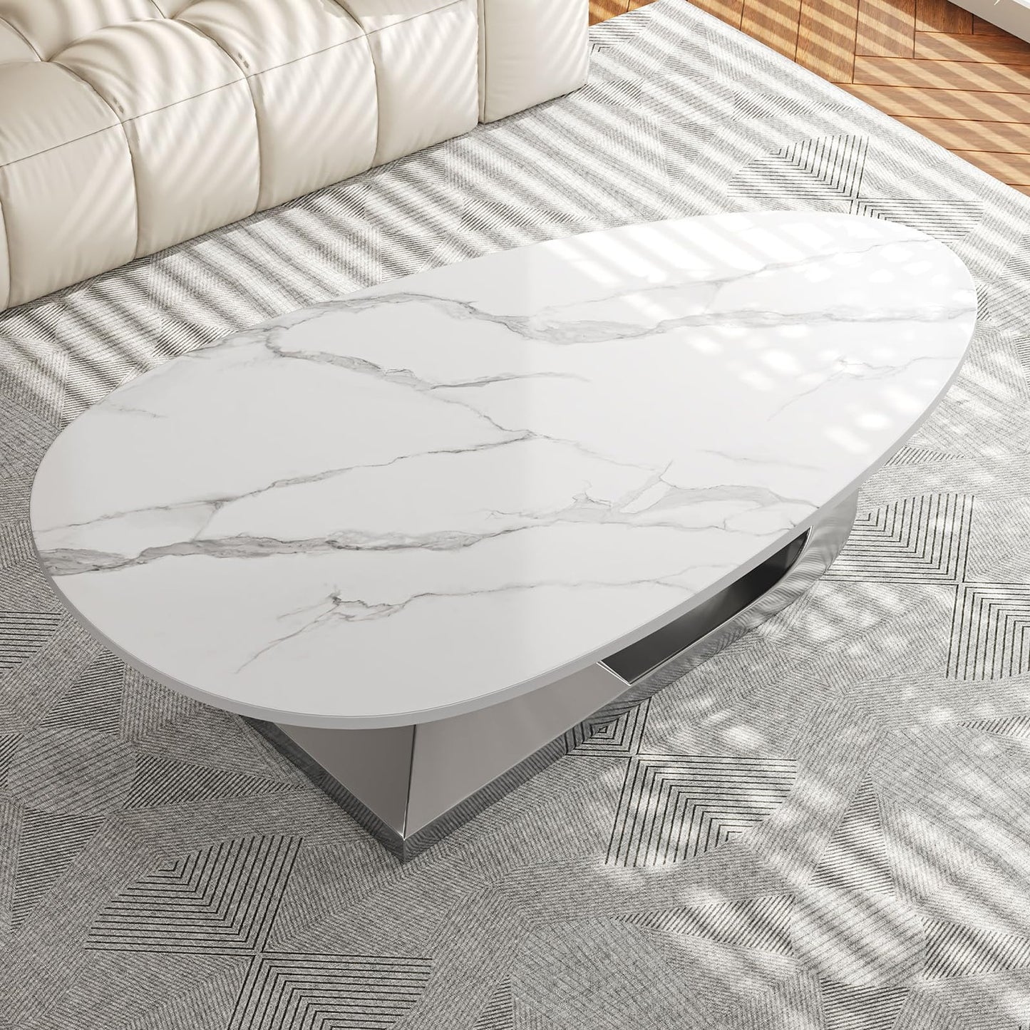 Modern Oval Faux Marble Coffee Table Faux Marble Coffee Table - Gold Metal Base