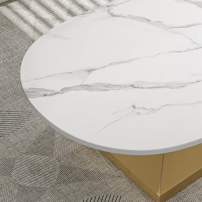 Modern Oval Faux Marble Coffee Table Faux Marble Coffee Table - Gold Metal Base