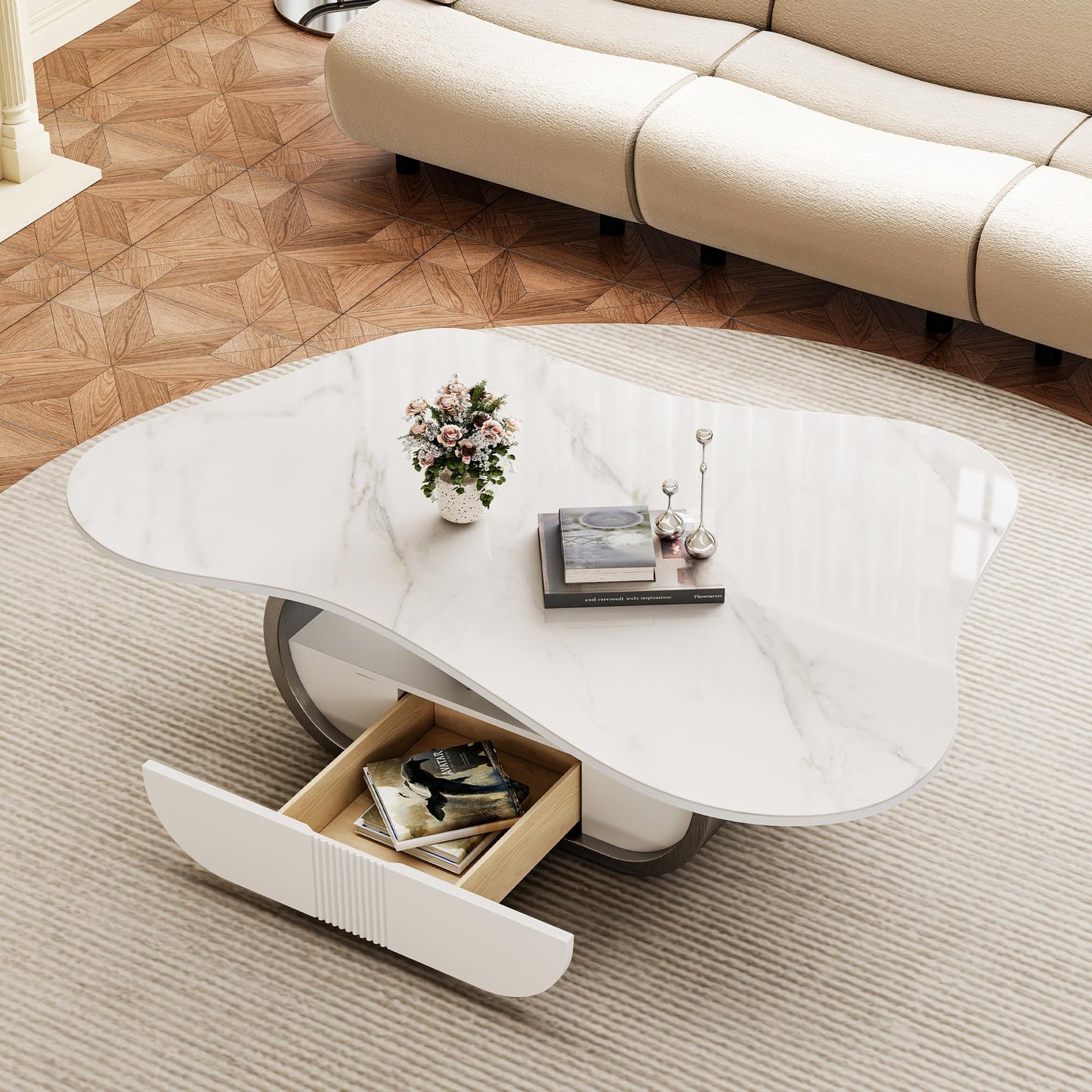 Modern Oval Faux Marble Coffee Table Faux Marble Coffee Table - Gold Metal Base
