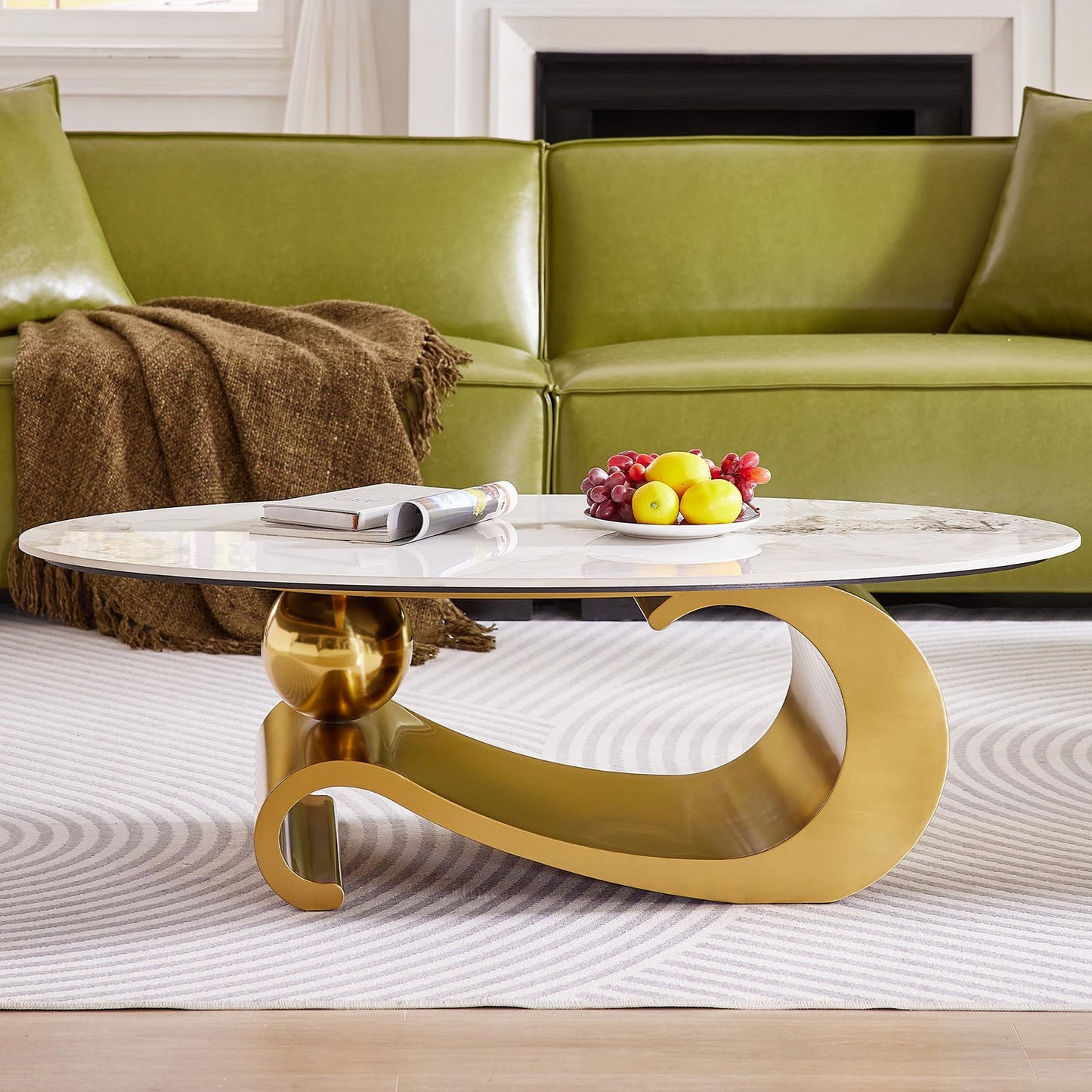 Modern Oval Faux Marble Coffee Table Faux Marble Coffee Table - Gold Metal Base