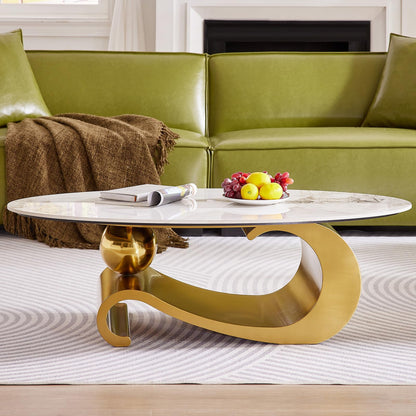 Modern Oval Faux Marble Coffee Table Faux Marble Coffee Table - Gold Metal Base