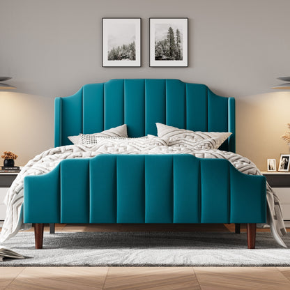 HOOMIC Velvet Queen Size Bed Frame With Wingback Headboard