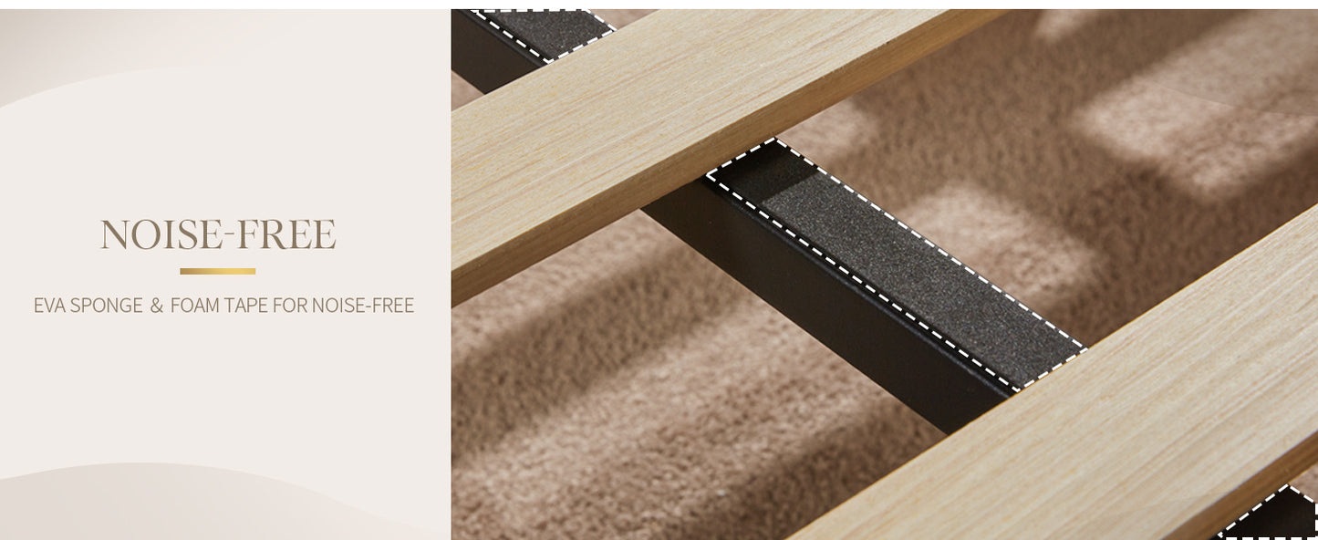 Velvet Bed Frame, 61.4" High Headboard Platform Bed Velvet Upholstered with Gold Trim & Footboard, Black