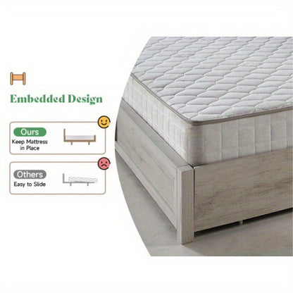 PAPABABE Bed Frame Featuring a 49.6-Inch Bookcase Headboard, Four Drawers, And Two Removable Storage Racks - a Farmhouse-Style Wooden Bed Frame Equipped with RGB LED Lights And a Charging Station, No Box Spring Required.