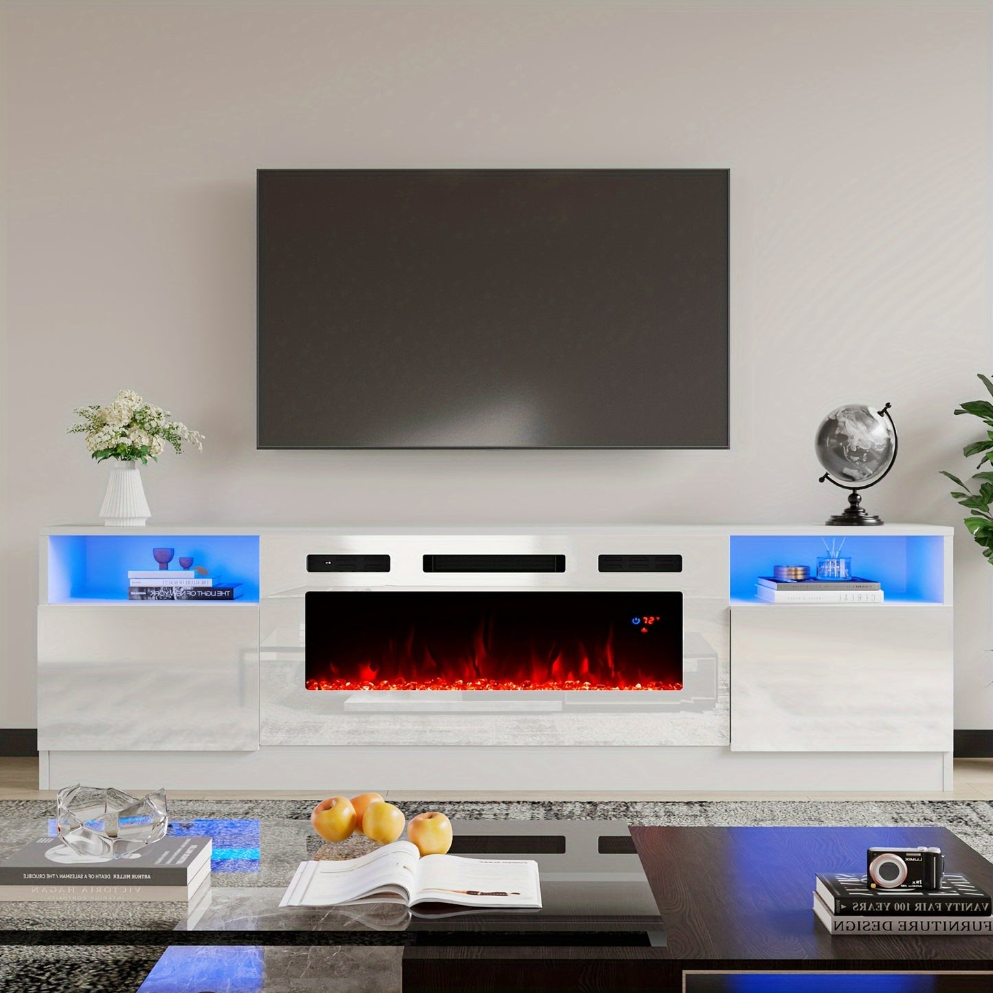 Fireplace TV Stand - Electric LED & Wood Texture
