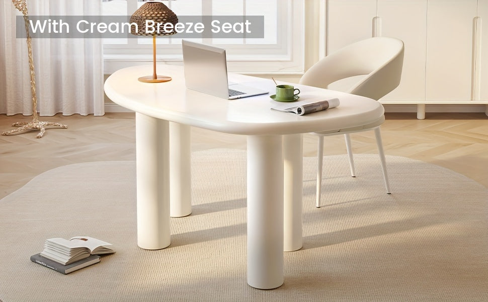 Large Office Desk, Wedge-Shaped Computer Office Desk, Modern Executive Desk, Creamy White Writing Study Desk For Study Room, Home Office, Easy Assembly, Guyii