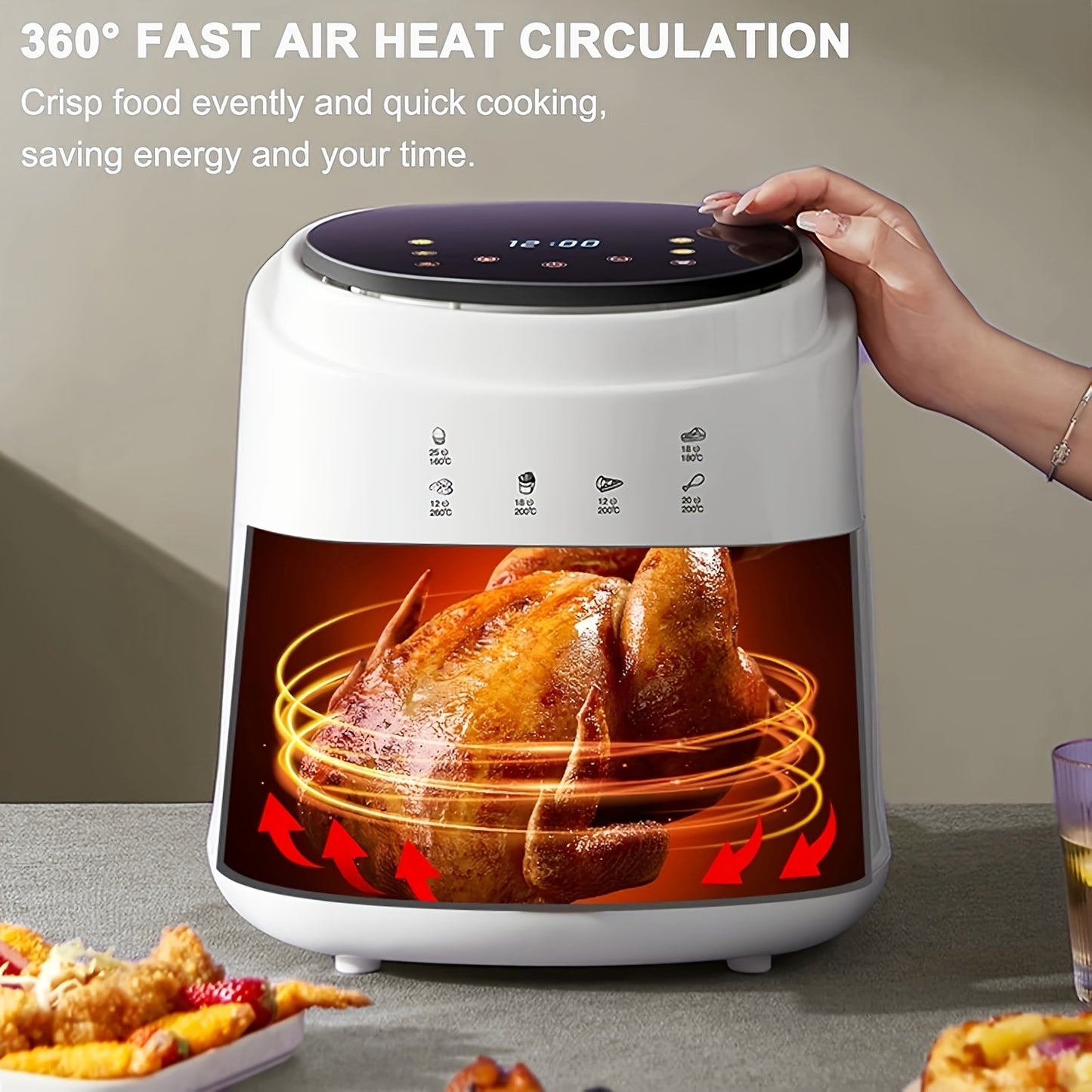 Air Fryer 8-in-1, Large 8-Quart Capacity, Touchscreen Display, Fast Turbo Modes, 90-450°C Evenly Results with Precise Temperature Control, 97% Less Oil, Nonstick & Dishwasher-Safe Basket