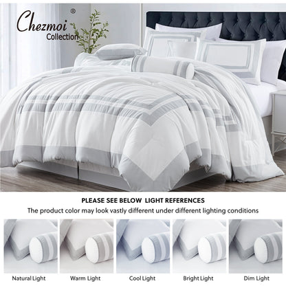 Caprice 7-Piece Modern Hotel Style Square Pattern Comforter Set with Decorative Pillows, Cal King/King/Queen/Full Size