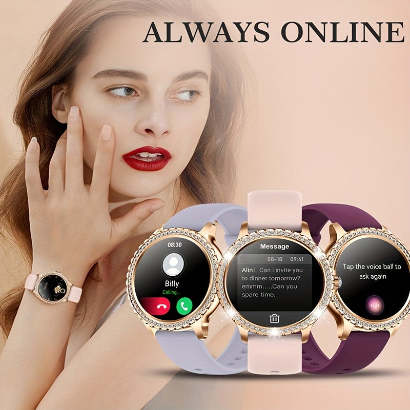Smart Watch, Full Touch Smart Watches for Android & iPhone Compatible,(Answer/Make Call) Smart Fitness Tracker Watch for Women/Man Smartwatch with Sports/Step, Ideal for Gift (Include Bands:Dark Pink + Wine Red + Light Purple