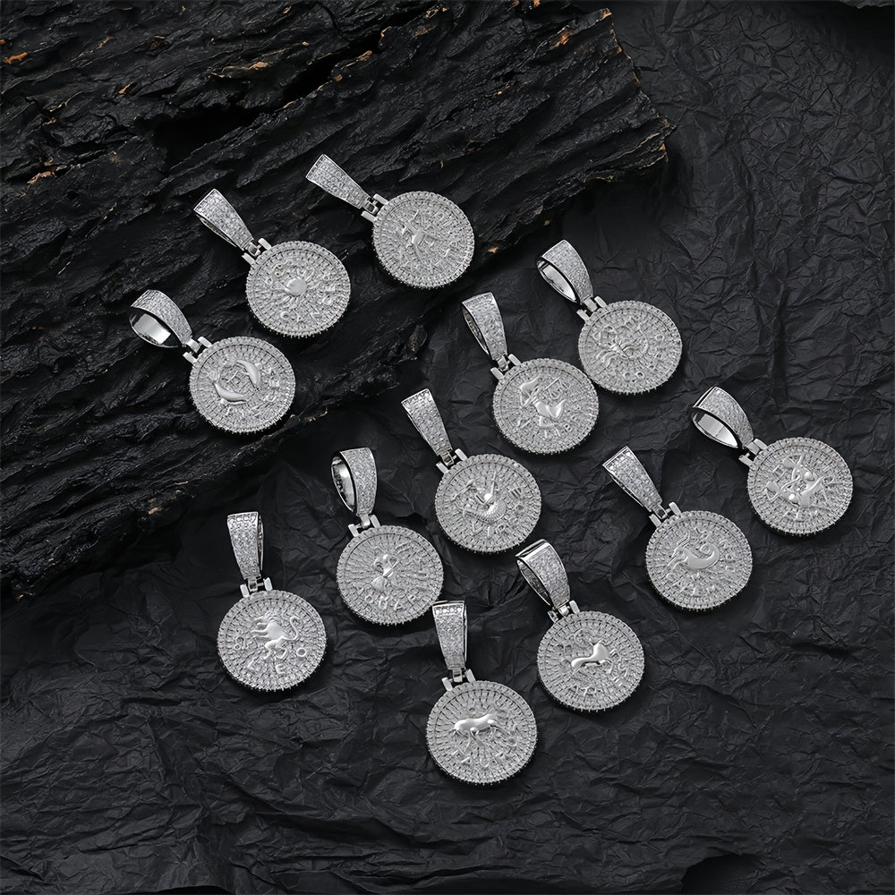 12 Zodiac Coins Necklace - 14K Gold Plated Golden Plated Hip-Hop Astrology Pendant with Synthetic Synthetic Zirconia Stones, 24in 304 Stainless Steel Chain, Unisex Jewelry Gift for Women & Men (Birthdays, Mother’s Day, Fath