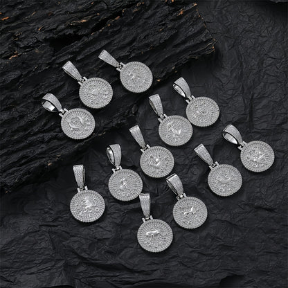 12 Zodiac Coins Necklace - 14K Gold Plated Golden Plated Hip-Hop Astrology Pendant with Synthetic Synthetic Zirconia Stones, 24in 304 Stainless Steel Chain, Unisex Jewelry Gift for Women & Men (Birthdays, Mother’s Day, Fath