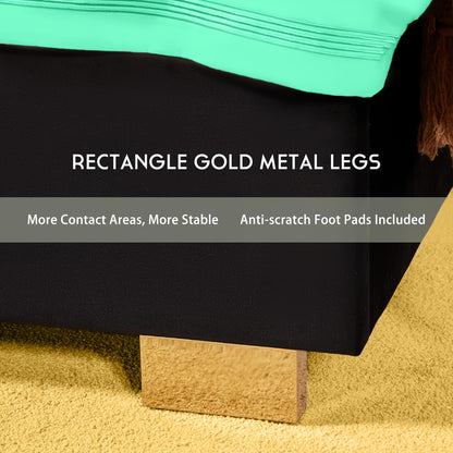 Papajet Golden Trimmed Upholstered Bed Frame with 61-Inch Headboard - Modern Platform Style