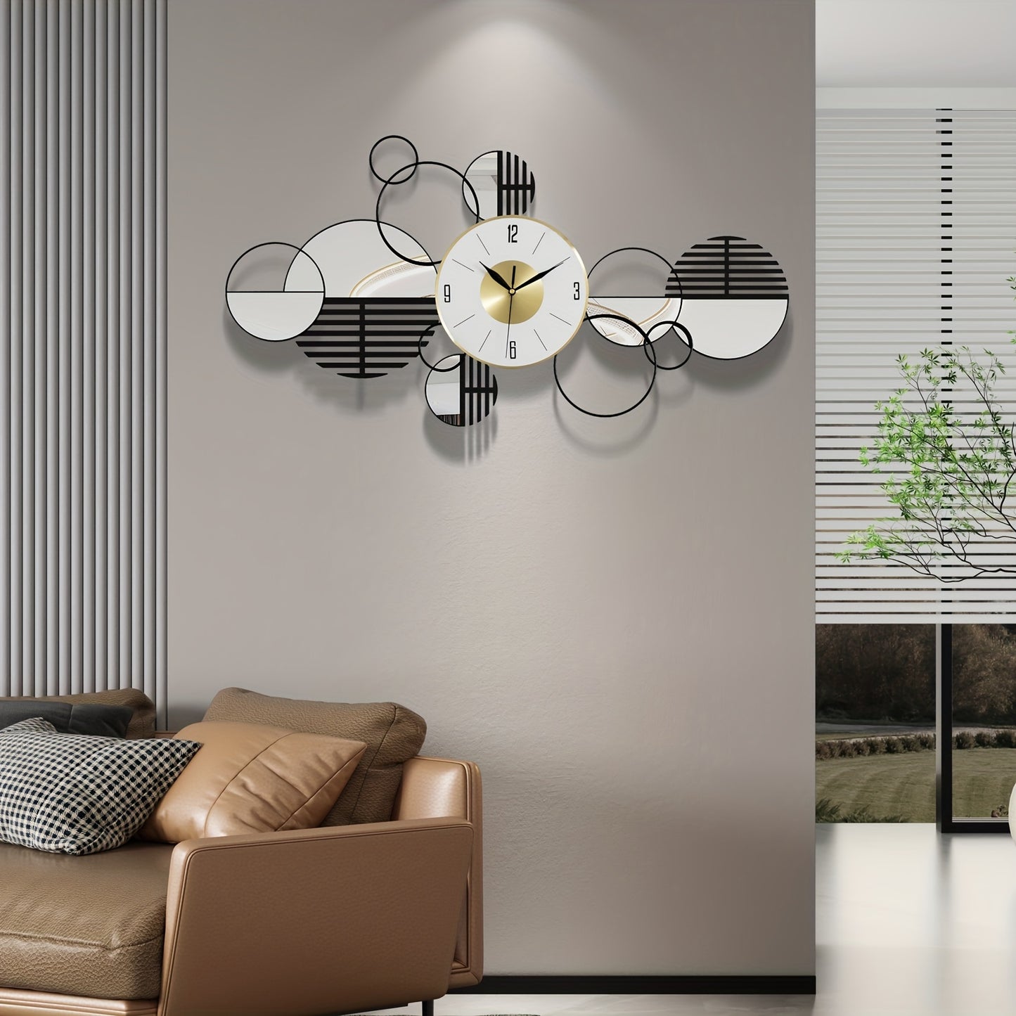 Silent 3D Metal Wall Clock - Geometric Art Decor for Living Room & Dining, Battery-Powered (AA), Modern Home Accent