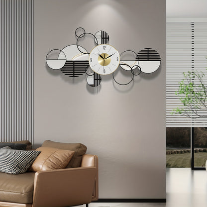 Silent 3D Metal Wall Clock - Geometric Art Decor for Living Room & Dining, Battery-Powered (AA), Modern Home Accent