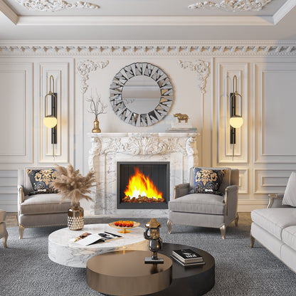 Round Decorative Mirror Wall 32 inch Large Silver Vanity with Beveled Glass Frame Edge and Back for Modern Home Mirrored Art Accent Decor Bathroom Bedroom Living Room