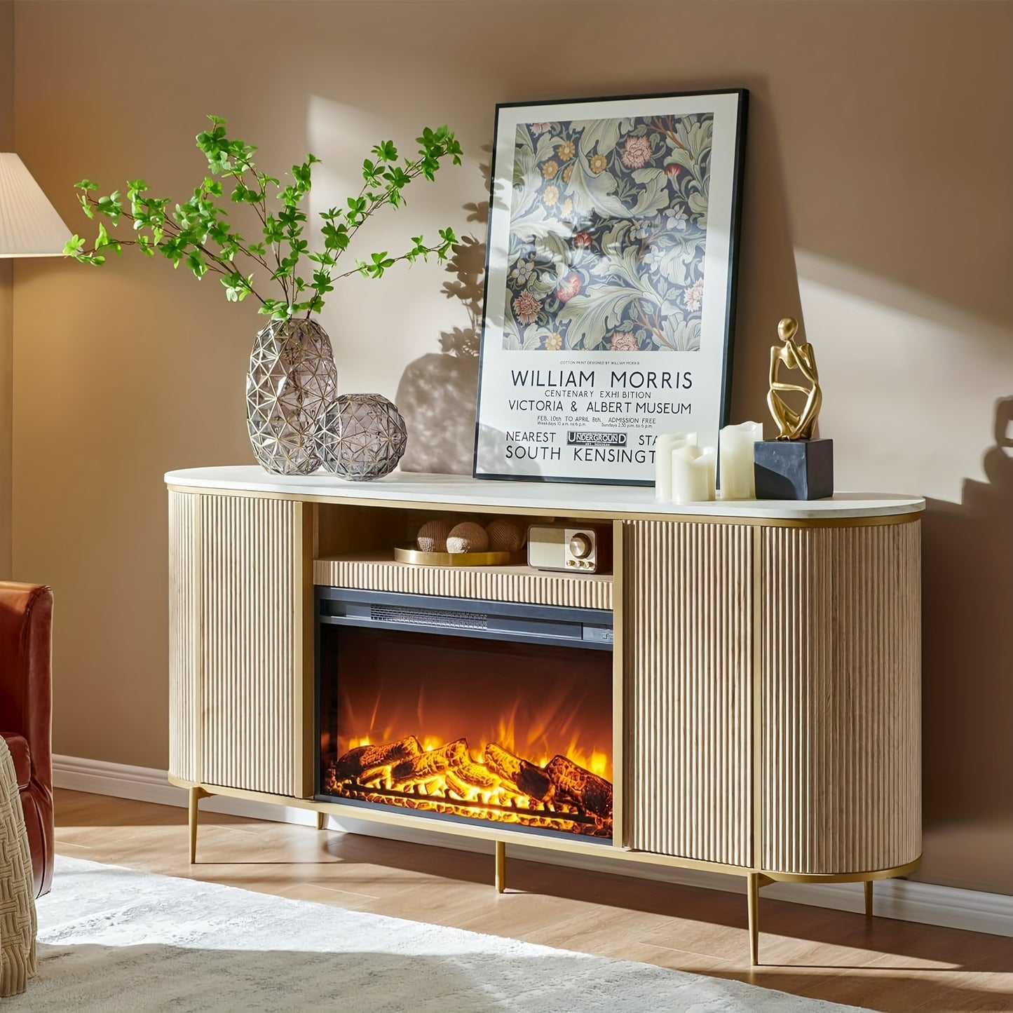 70" Luxury Fireplace TV Stand - Faux Marble Top