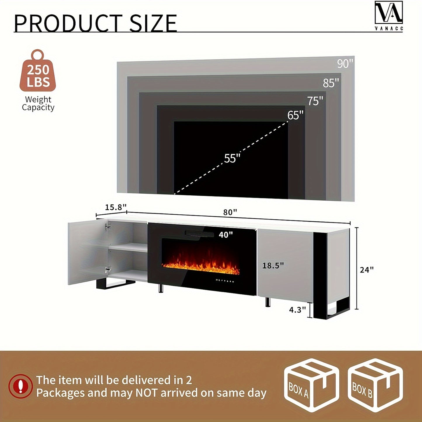 Modern Electric Fireplace TV Stand with LED Lights, Entertainment Center for TVs