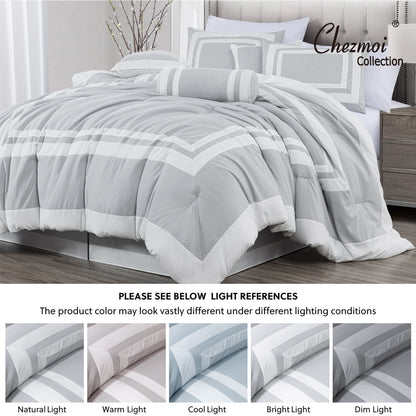 Caprice 7-Piece Modern Hotel Style Square Pattern Comforter Set with Decorative Pillows, Cal King/King/Queen/Full Size