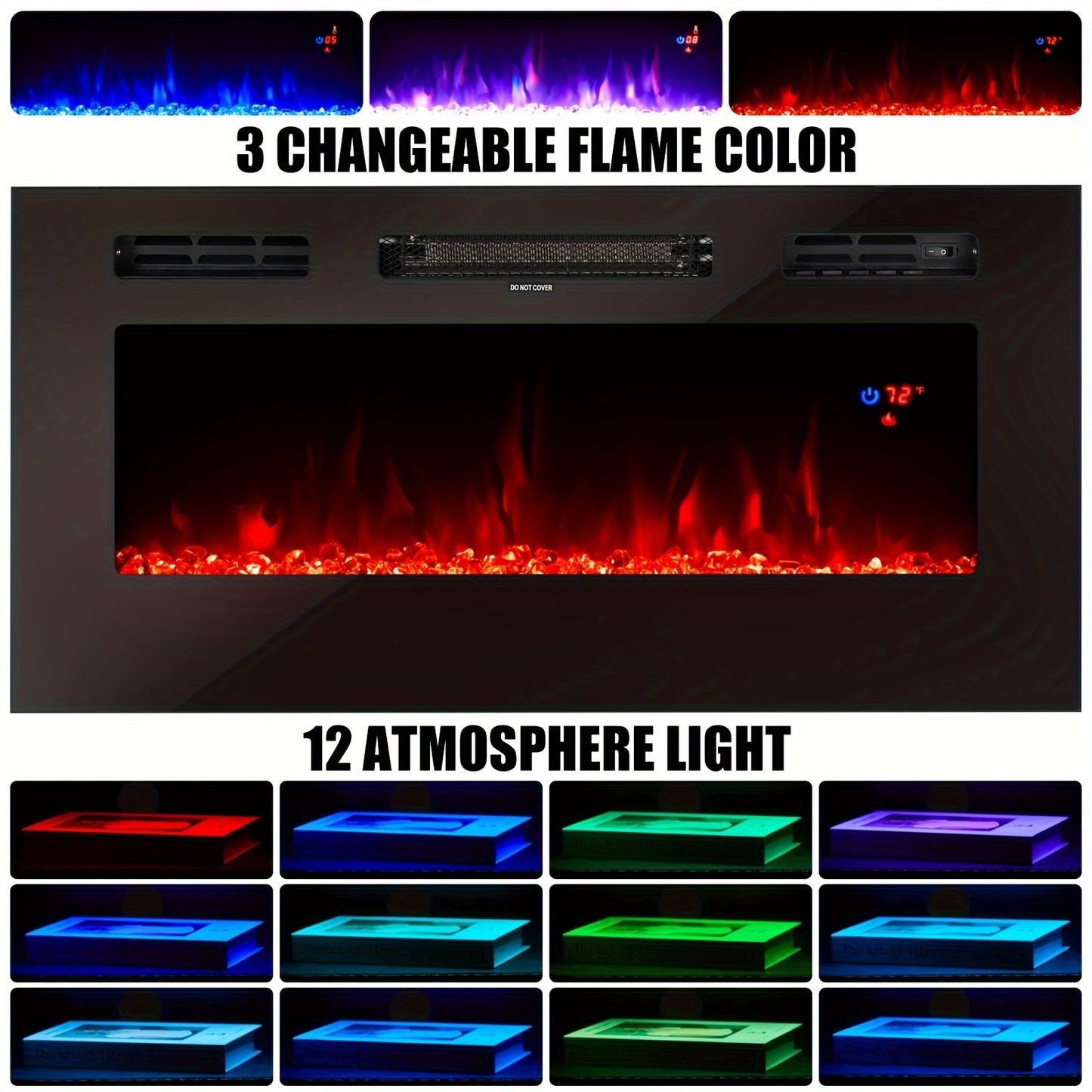 Fireplace TV Stand - Electric LED & Wood Texture