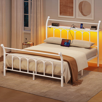 Classic Metal Platform Bed Frame with Victorian Style Iron-Art Headboard/Footboard/Under Bed Storage/No Box Spring Needed