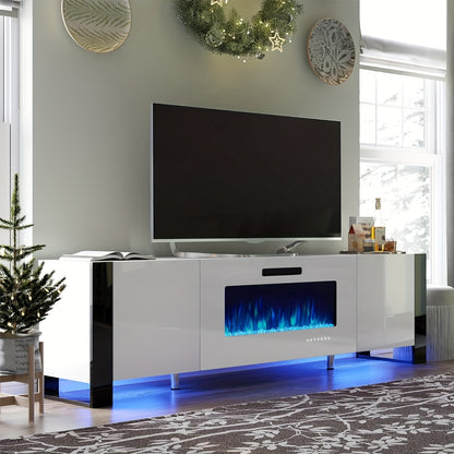 Modern Electric Fireplace TV Stand with LED Lights, Entertainment Center for TVs