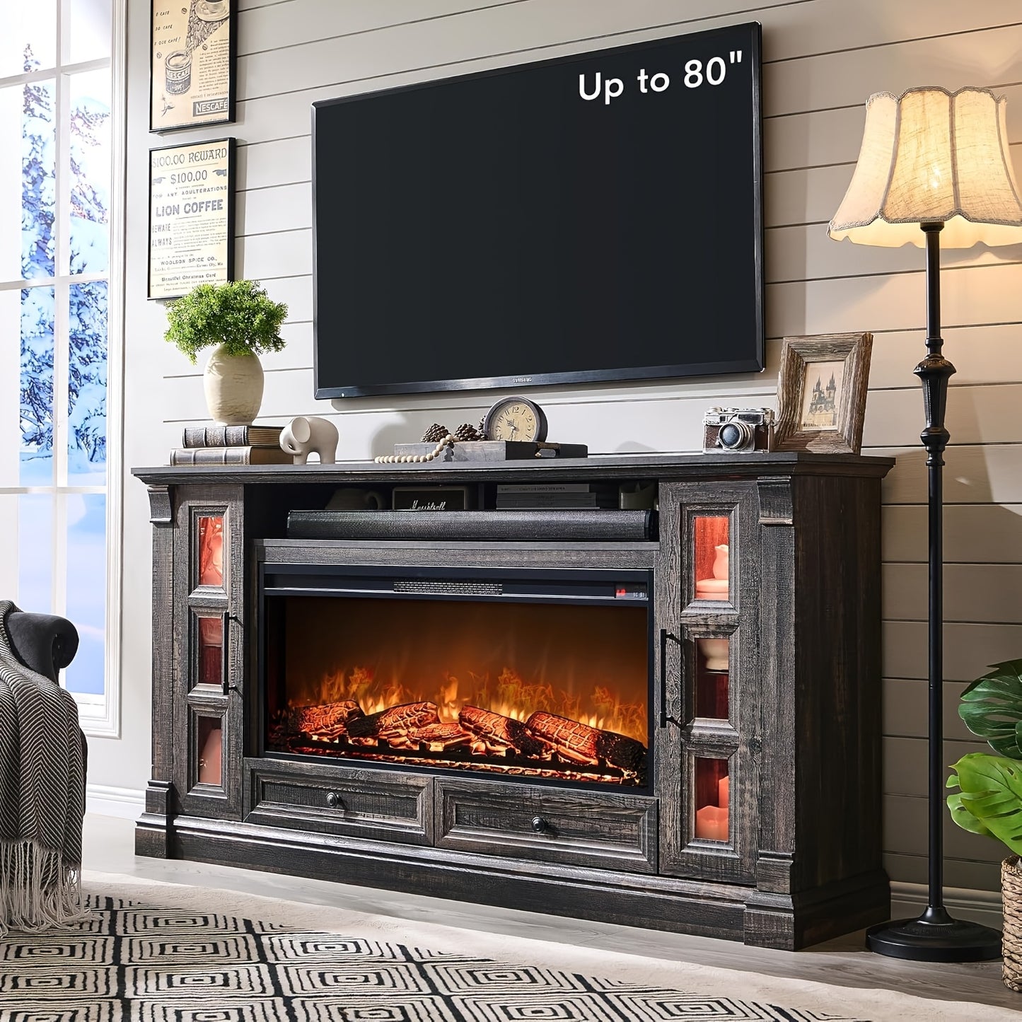 Farmhouse Fireplace TV Stand - 36" Electric for 80" TVs