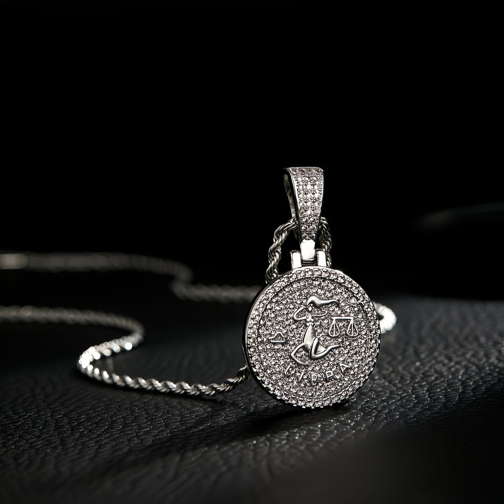 12 Zodiac Coins Necklace - 14K Gold Plated Golden Plated Hip-Hop Astrology Pendant with Synthetic Synthetic Zirconia Stones, 24in 304 Stainless Steel Chain, Unisex Jewelry Gift for Women & Men (Birthdays, Mother’s Day, Fath