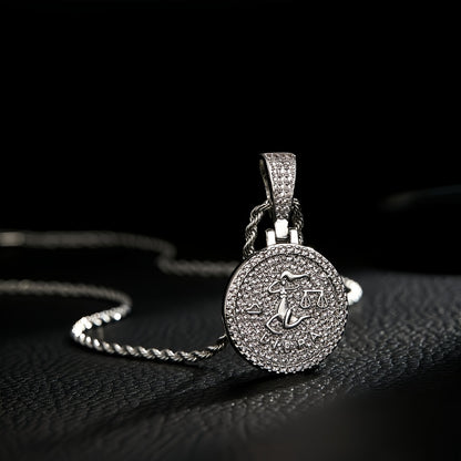 12 Zodiac Coins Necklace - 14K Gold Plated Golden Plated Hip-Hop Astrology Pendant with Synthetic Synthetic Zirconia Stones, 24in 304 Stainless Steel Chain, Unisex Jewelry Gift for Women & Men (Birthdays, Mother’s Day, Fath